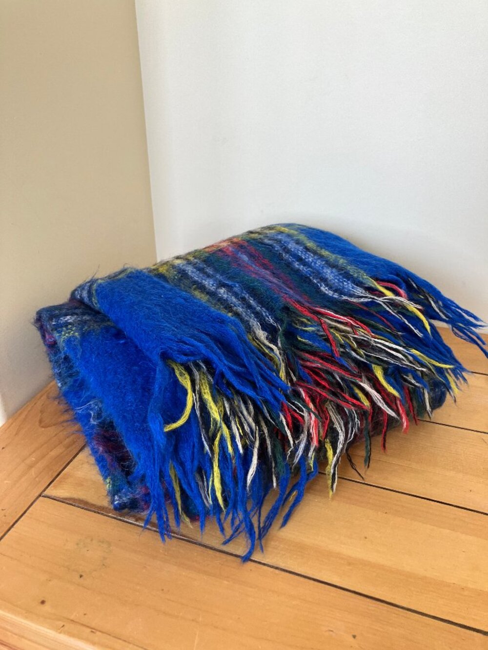 Glentana Mohair Throw Blanket Blue Tartan Plaid Vintage Made in Scotland 50x74"